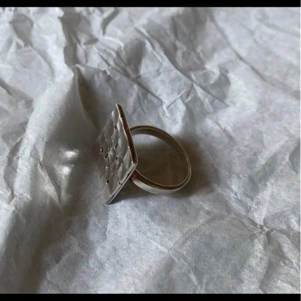 .925 Sterling Silver Patterned Square Ring - image 8